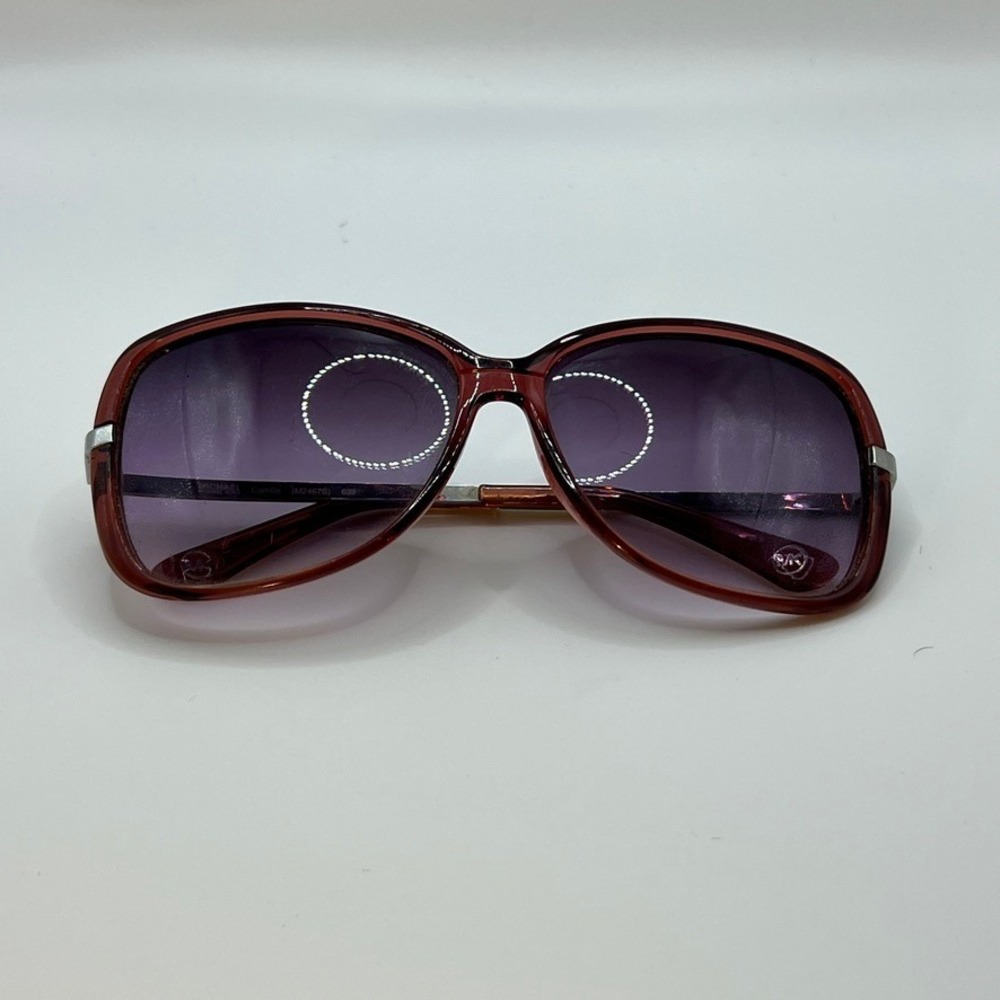 Michael Kors Translucent Red Sunglasses Silver Logo M2467S Ombré Blue Lens Case